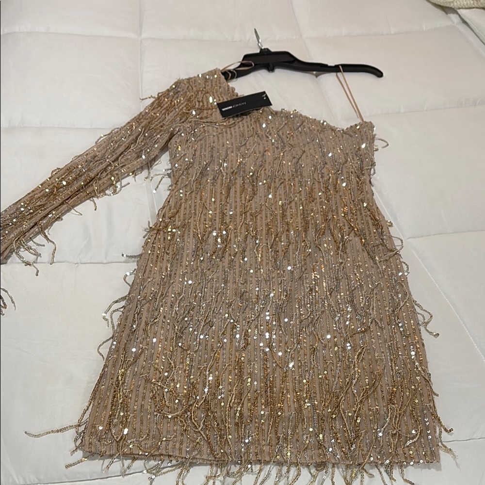 Fashion Nova Gold One Shoulder Dress